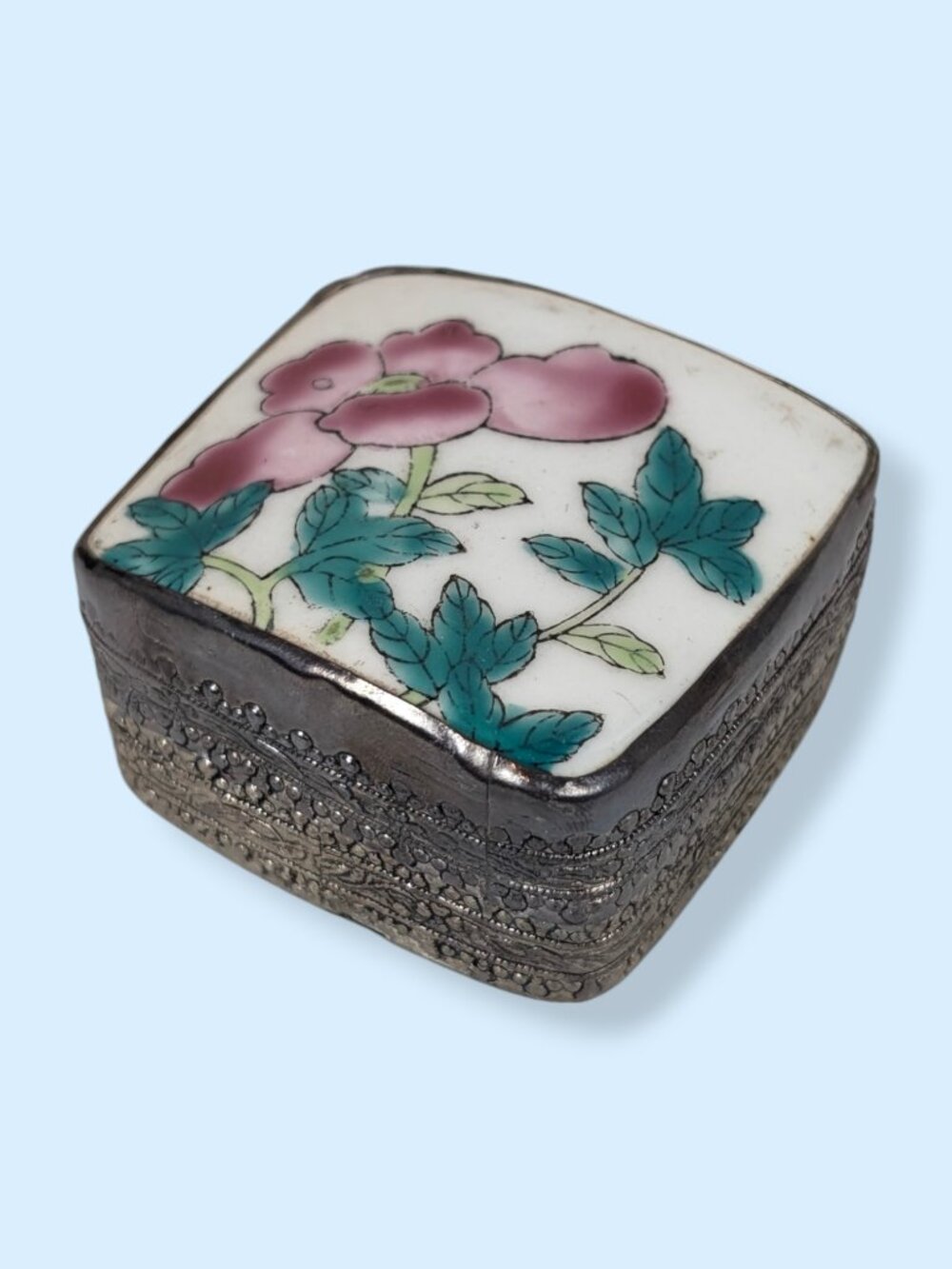 Vintage Chinese Porcelain Floral Trinket Box
